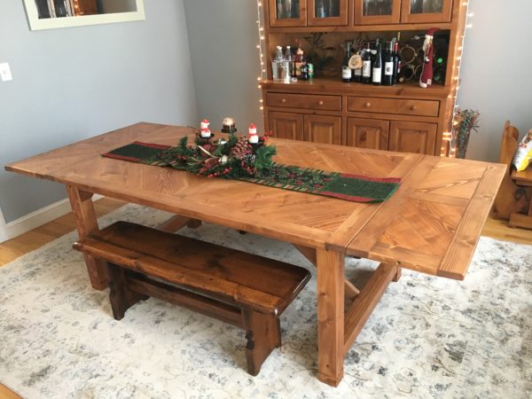 Custom handmade wooden dining room table with leafs
